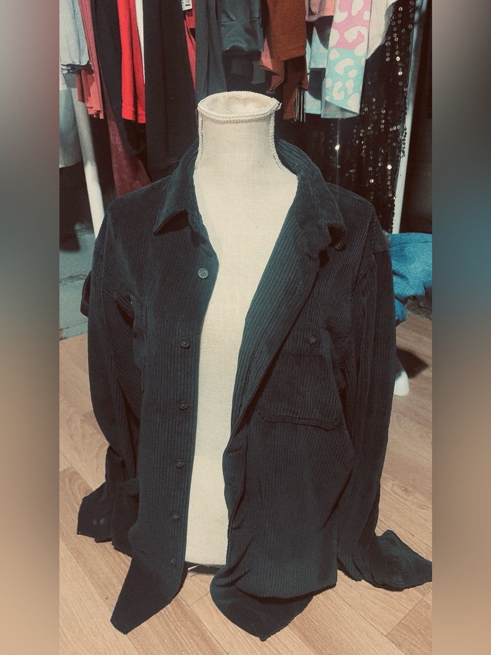Women’s Black Corduroy Jean Jacket - Relaxed Shirt Style